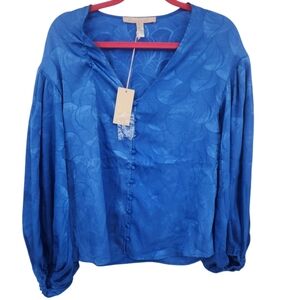 New Hutch Anthropologie Blue Puff‎ Sleeve Blouse Small